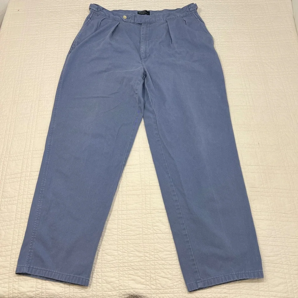 Polo Ralph Lauren Mens 38x36 Blue Pleated Chino Pants Made in USA Vintage Crest